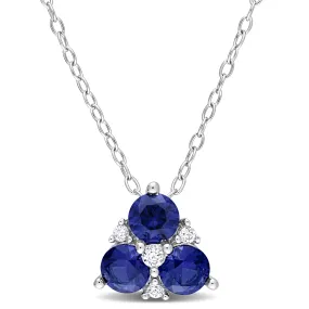 1 1/2 CT TGW Created Blue Sapphire and Created White Sapphire 3-Stone Pendant with Chain in Sterling Silver