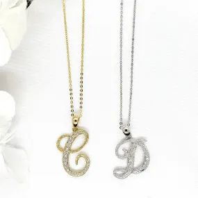 10k White Gold Diamond Script Initial Necklace