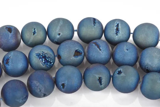 12mm DRUZY Quartz Round Beads, BLUE IRIS Geode Round Beads, full strand, 33 beads, gdz0218