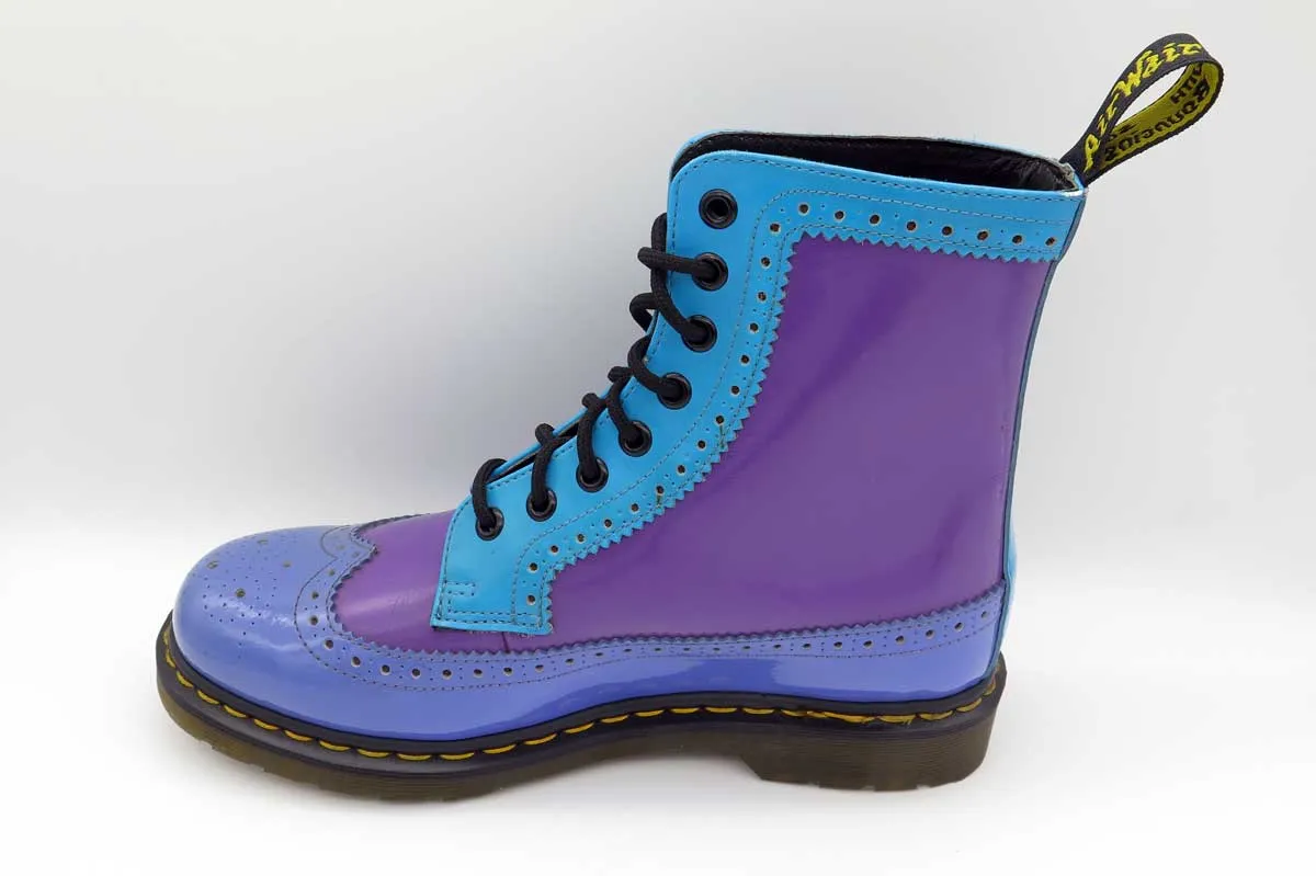 1460 Harrie Dusty Blue Bright Purple Patent Lamper Brogue Leather Lace Up Boot