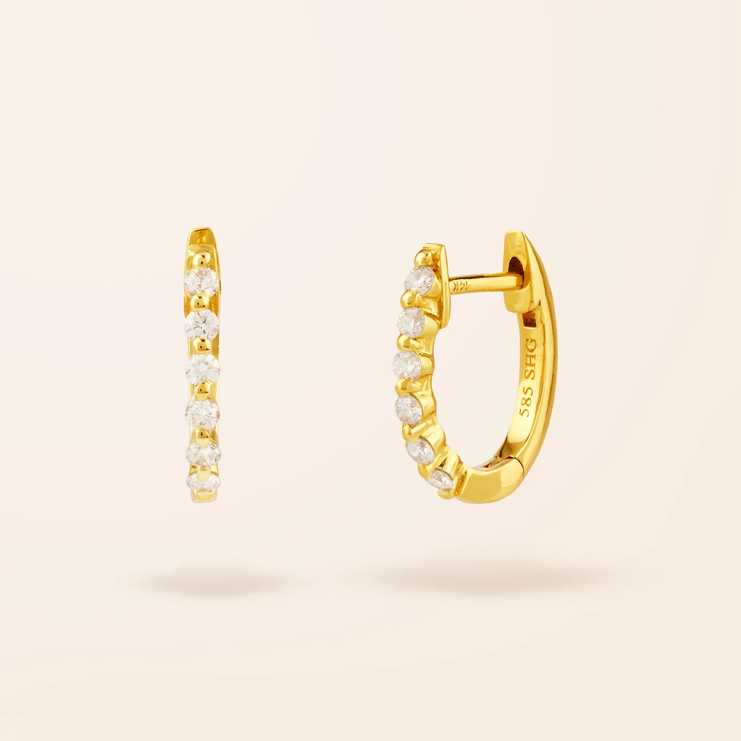 14K Gold Diamond Prong Huggie Earrings