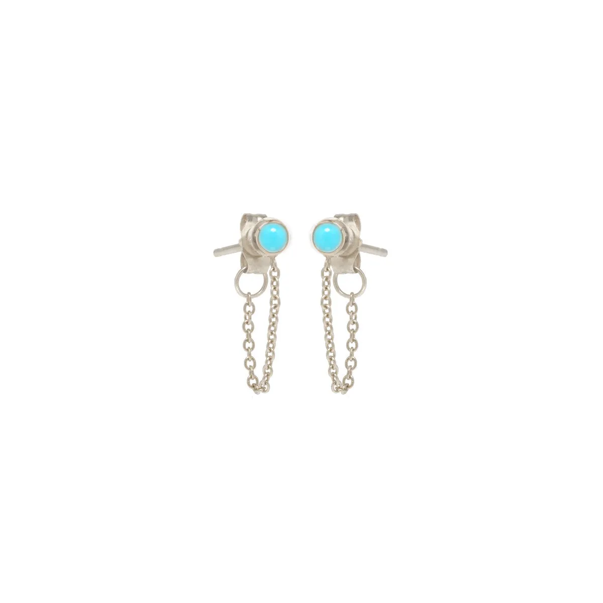 14k Turquoise Bezel Chain Huggie Earrings