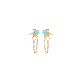 14k Turquoise Bezel Chain Huggie Earrings