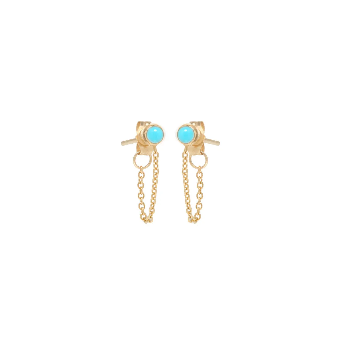 14k Turquoise Bezel Chain Huggie Earrings