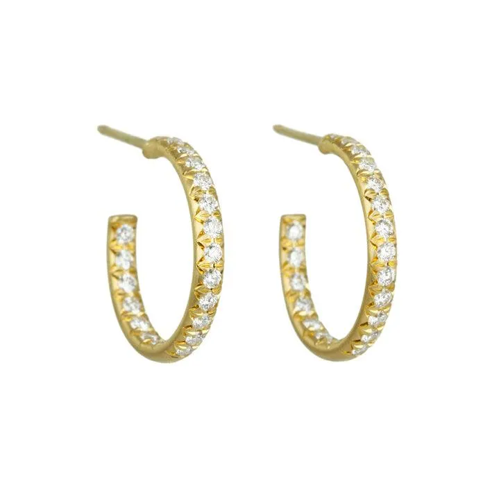 18K Gold and Pave Diamond Large Hoop Earrings