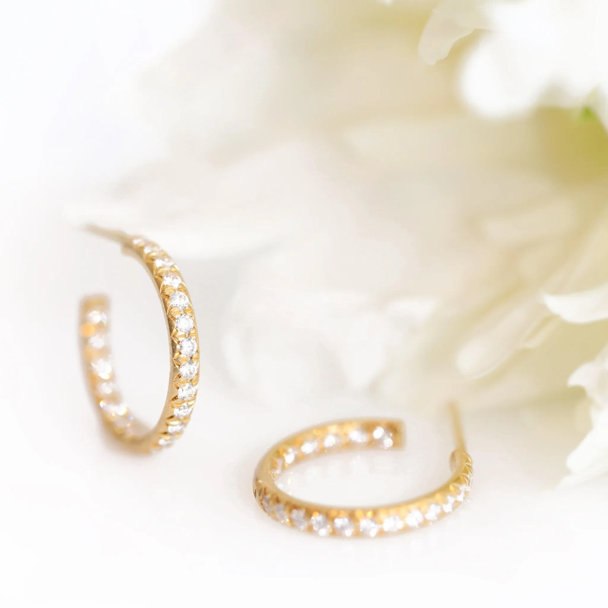 18K Gold and Pave Diamond Large Hoop Earrings