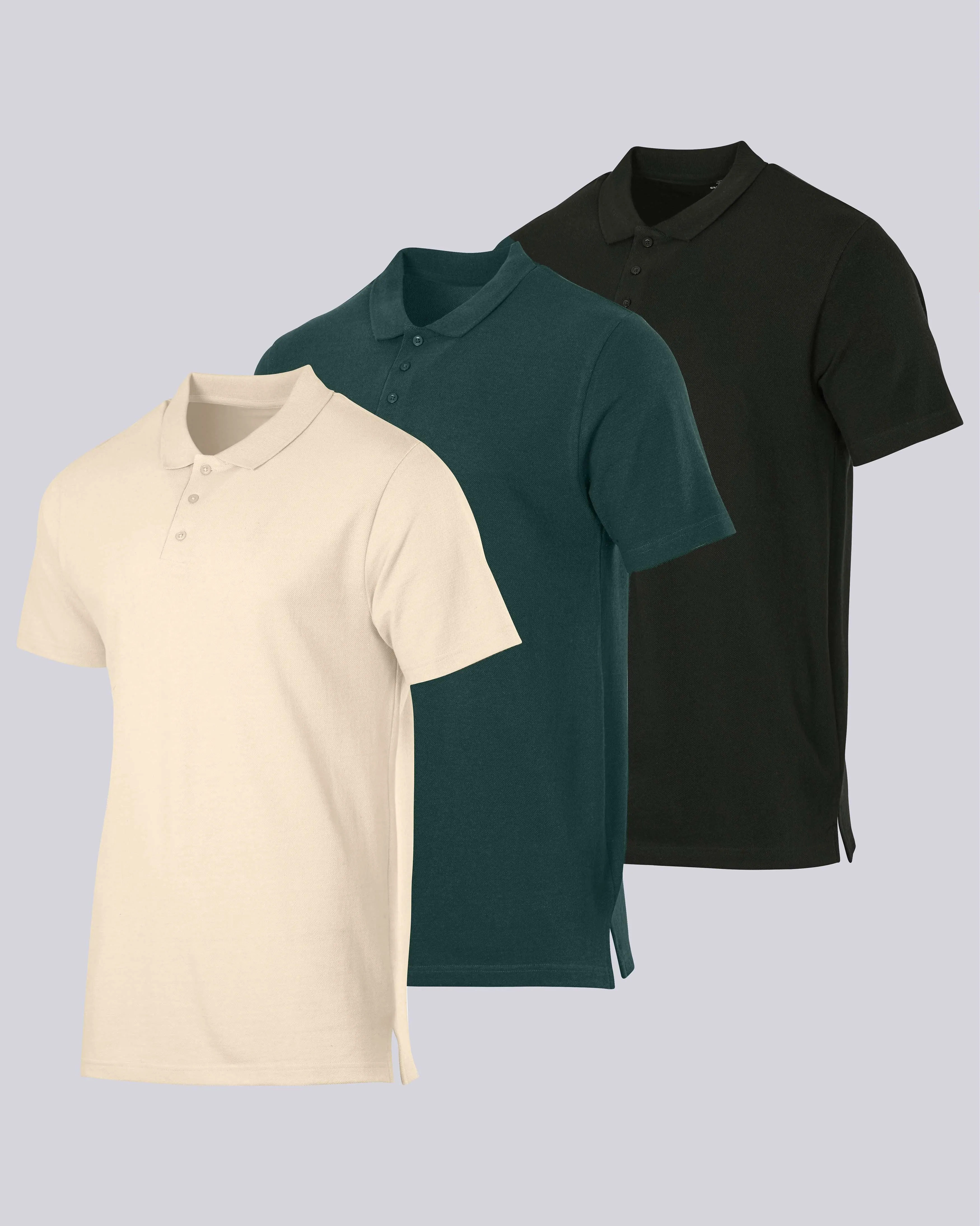 3 Pack: Mens Cotton Pique Short Sleeve Polo Shirt