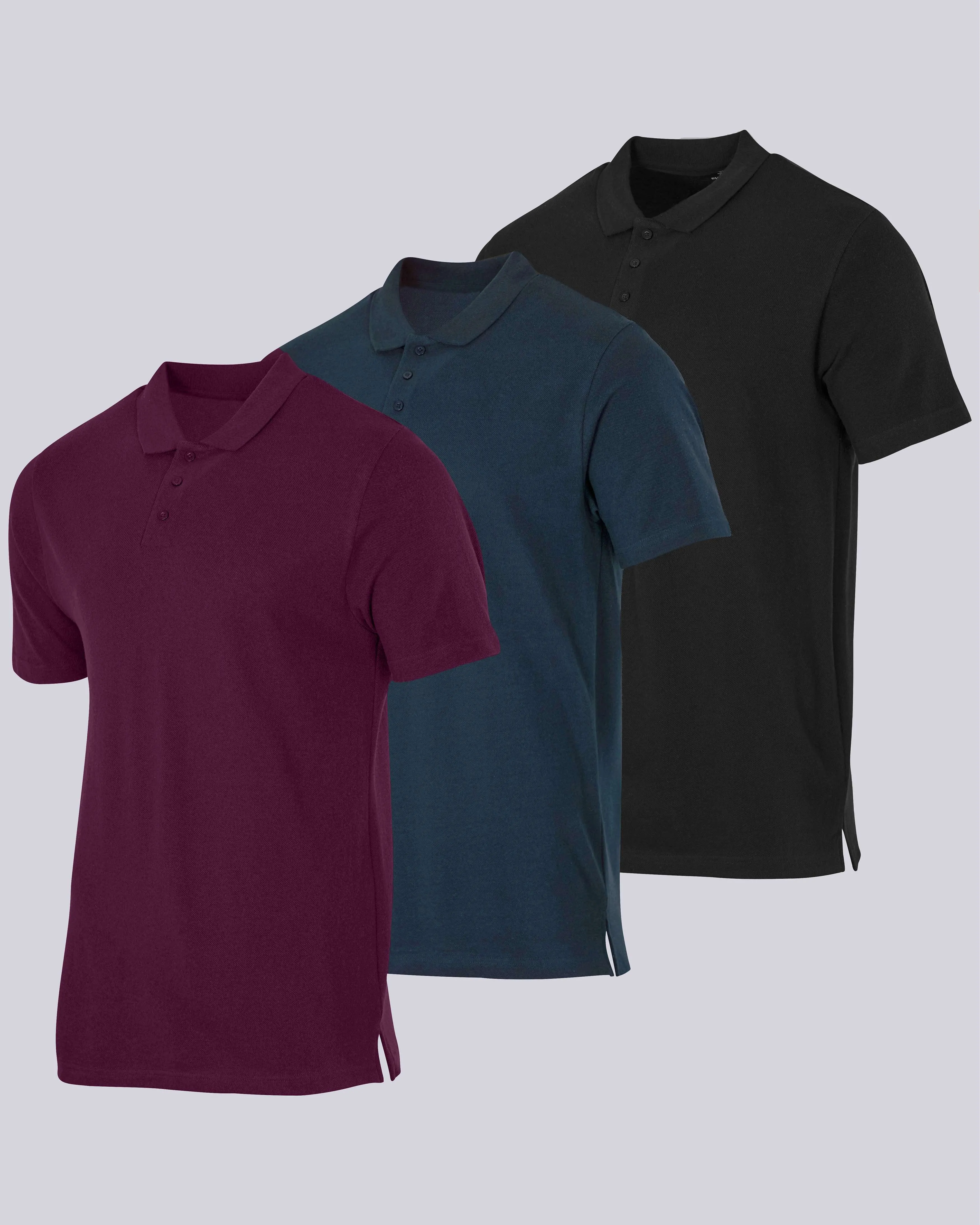 3 Pack: Mens Cotton Pique Short Sleeve Polo Shirt