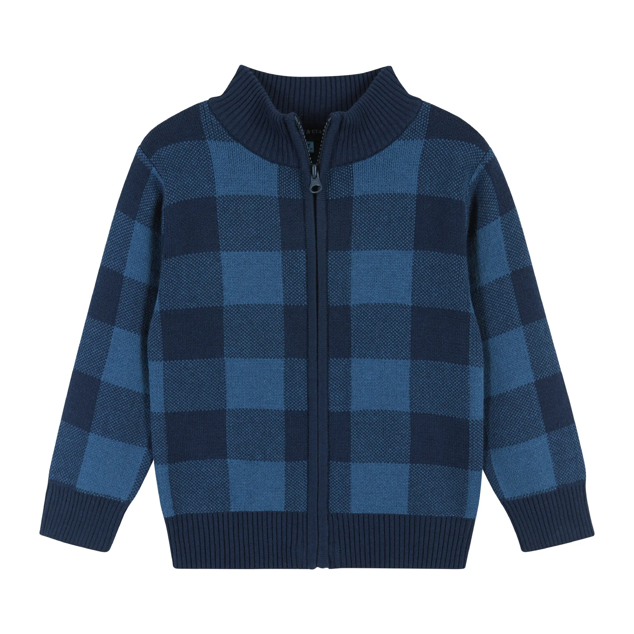 3-Piece Check Intarsia Sweater Zip-Up Set  | Navy