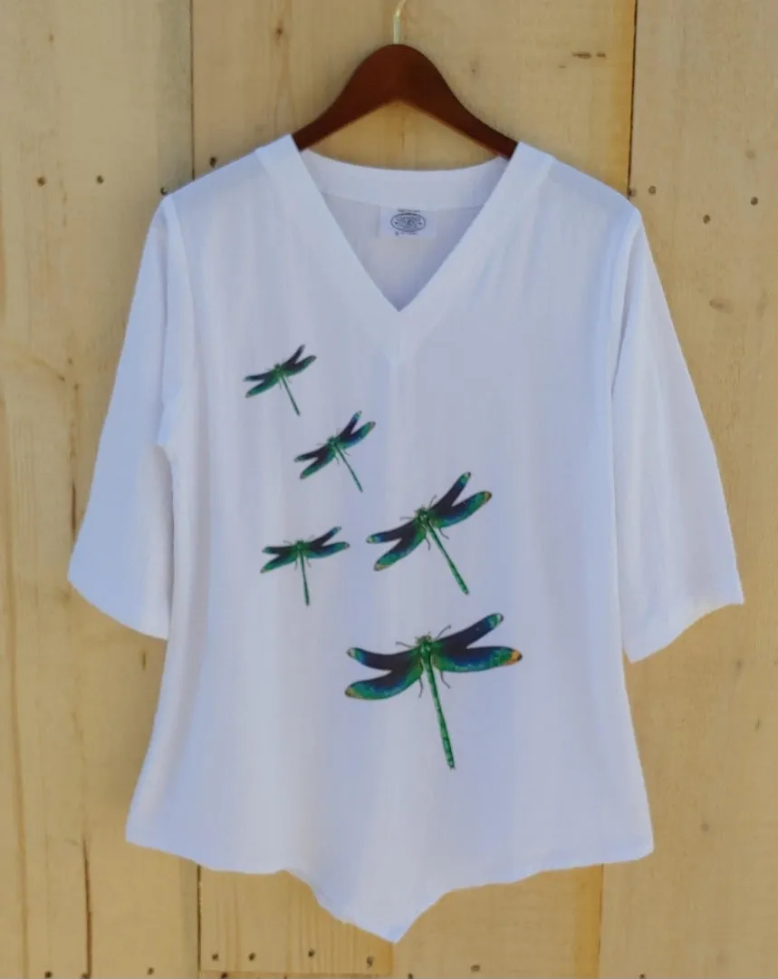 5 Teal Dragonflies 100% Cotton Gauze Top