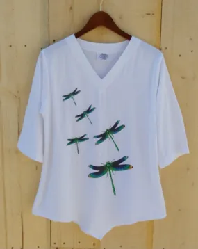 5 Teal Dragonflies 100% Cotton Gauze Top