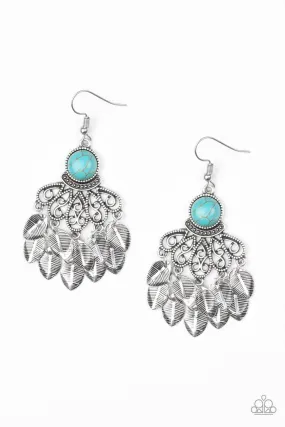 A Bit On The Wildside Turquoise Blue and Silver Leaf Earrings - Paparazzi Accessories