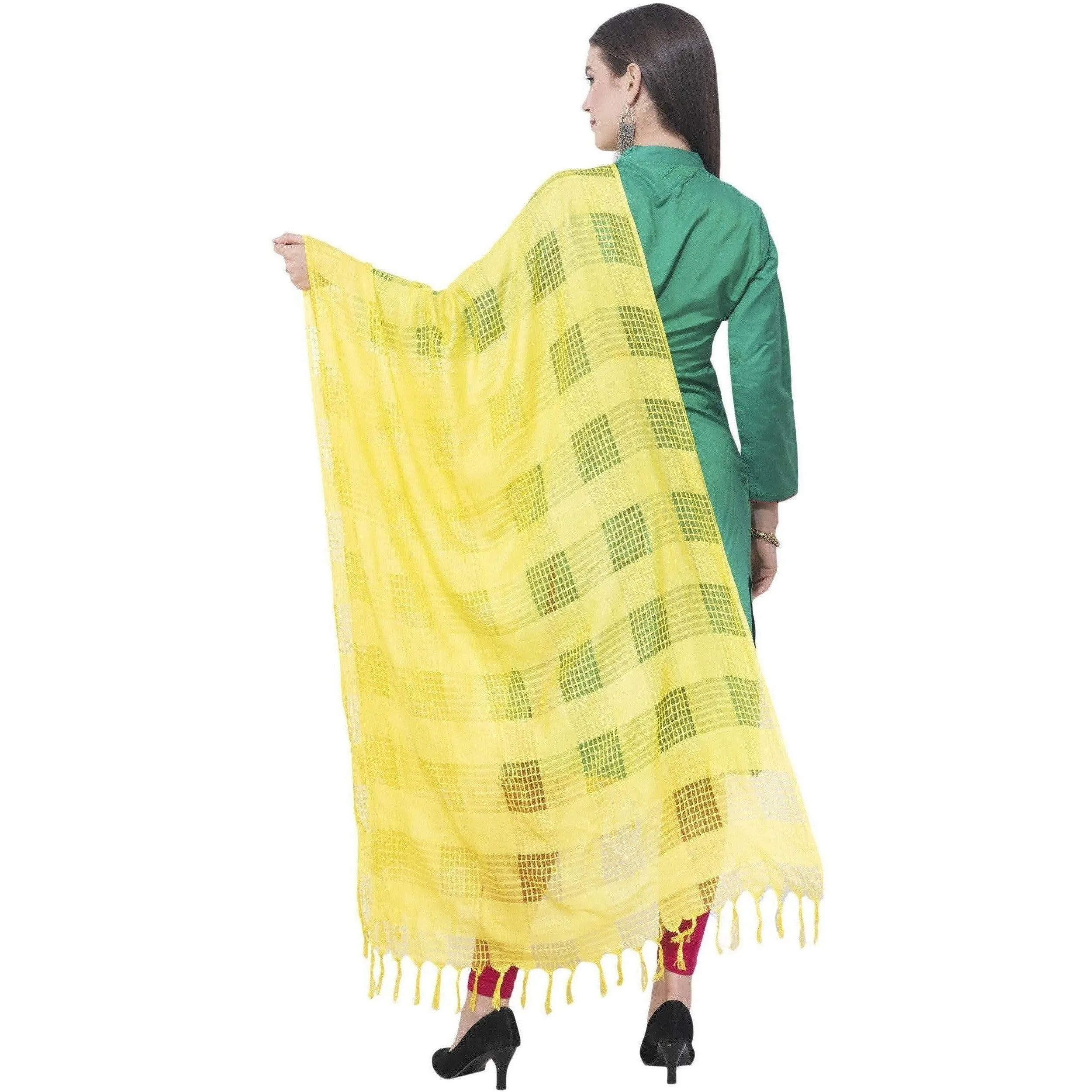 A R Silk Lemon Color Window Square Cotton Dupattas and Chunnis