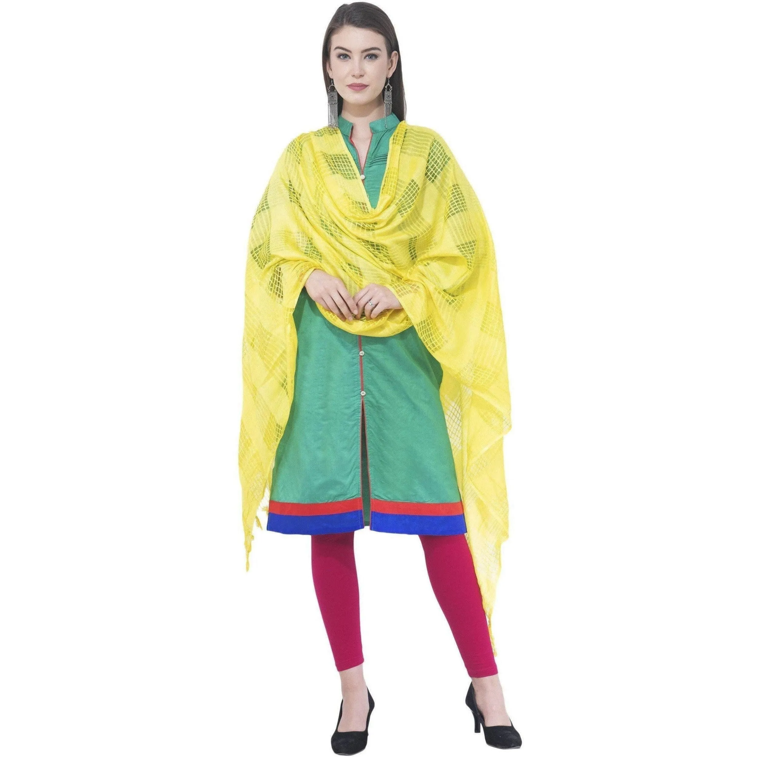 A R Silk Lemon Color Window Square Cotton Dupattas and Chunnis