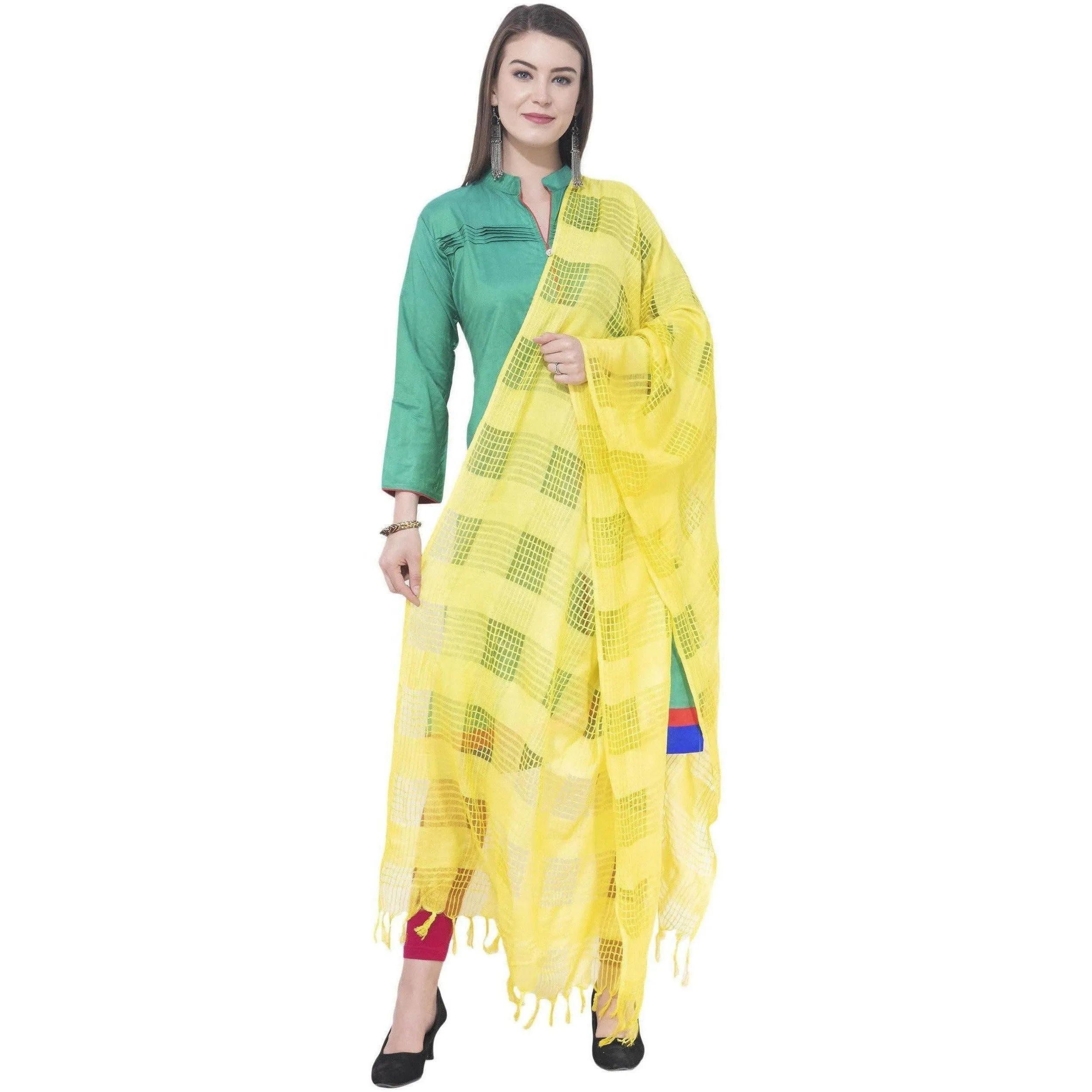 A R Silk Lemon Color Window Square Cotton Dupattas and Chunnis