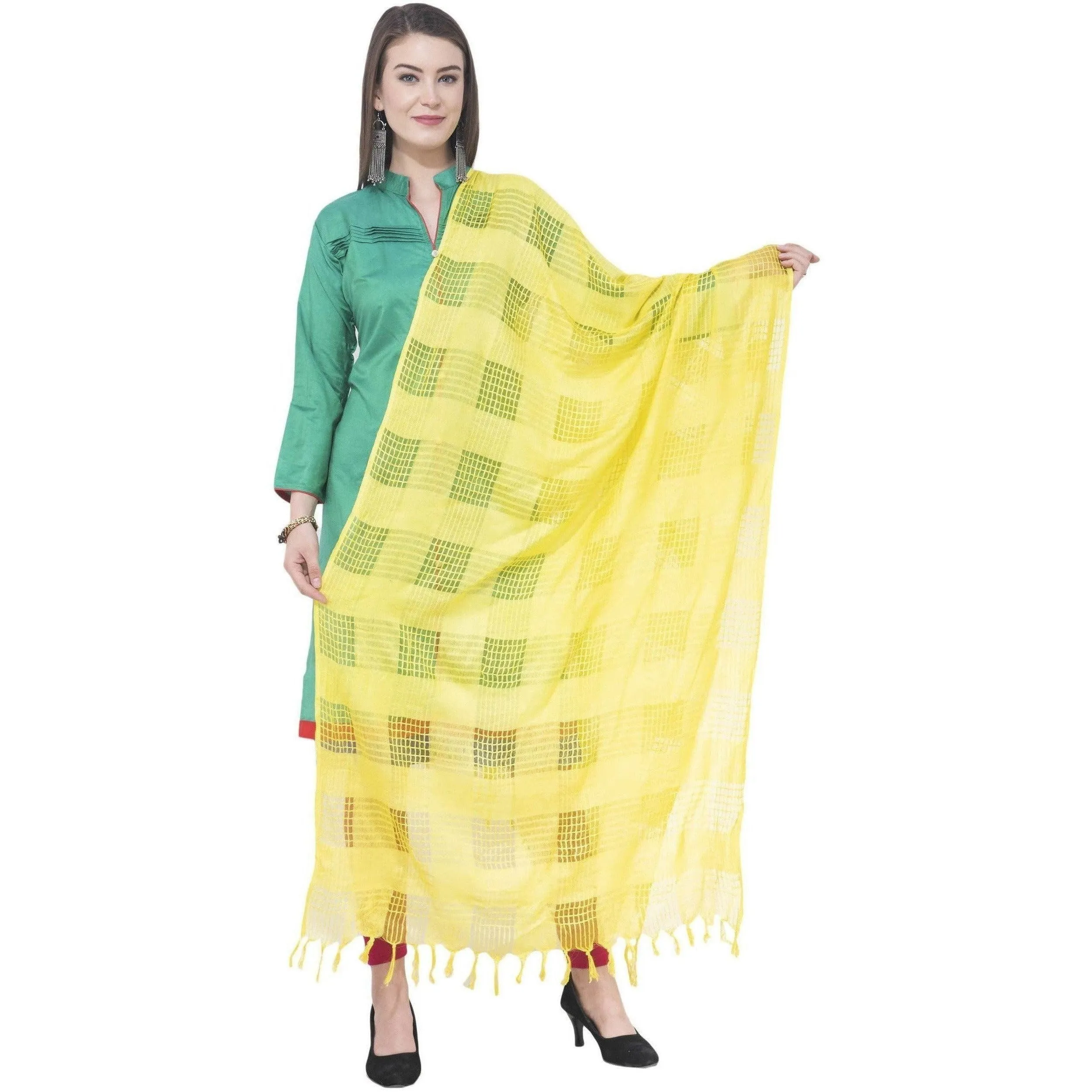 A R Silk Lemon Color Window Square Cotton Dupattas and Chunnis