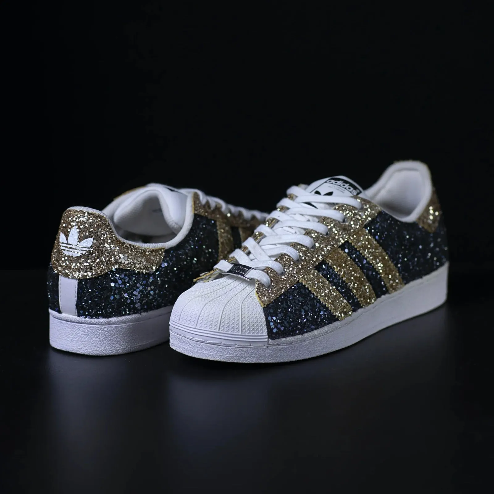 Adidas Superstar Total Glitter Champagne Blu Stars