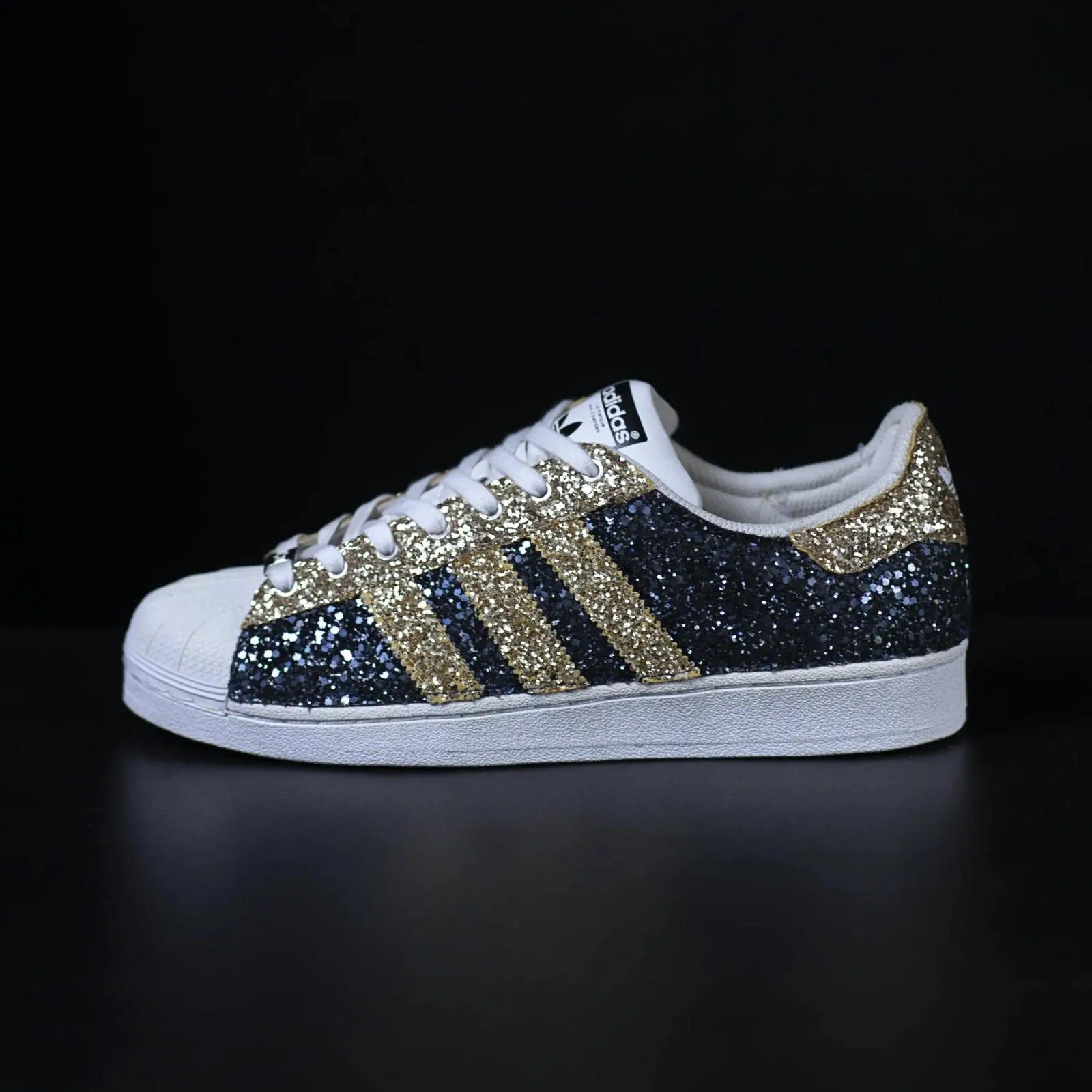 Adidas Superstar Total Glitter Champagne Blu Stars