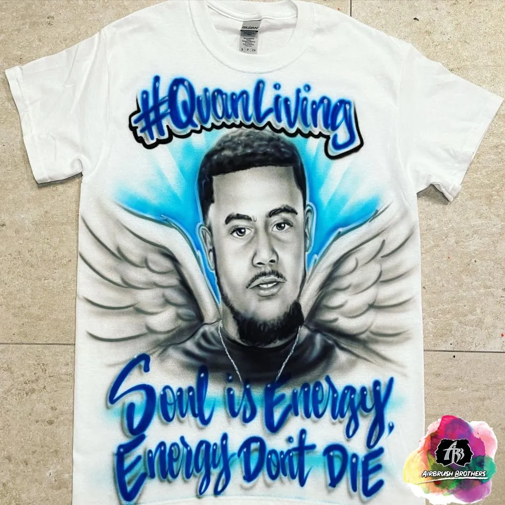 Airbrush Black and White Portrait With Wings Shirt Design