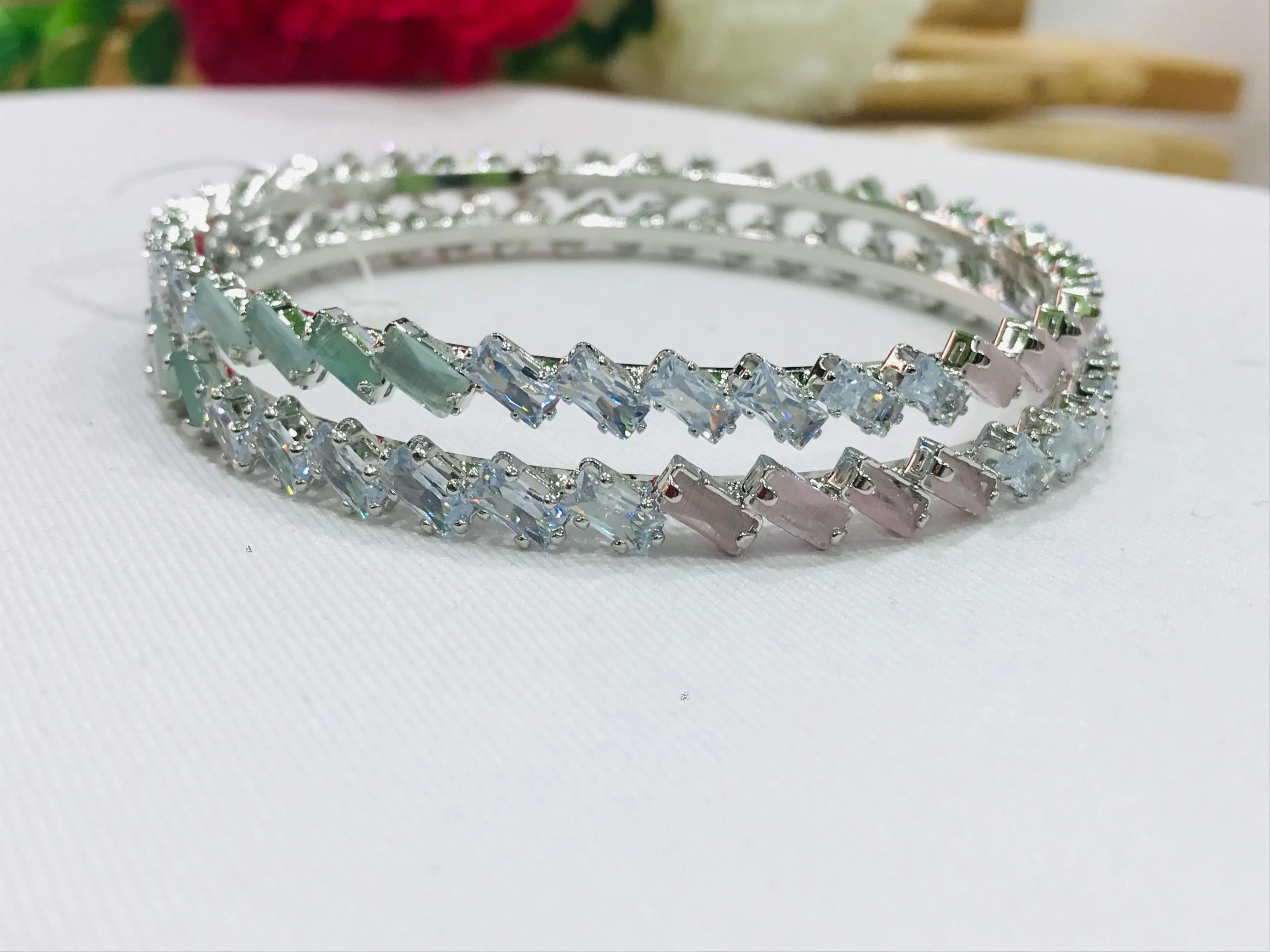 Beautiful AD Bangles In Silver Finish