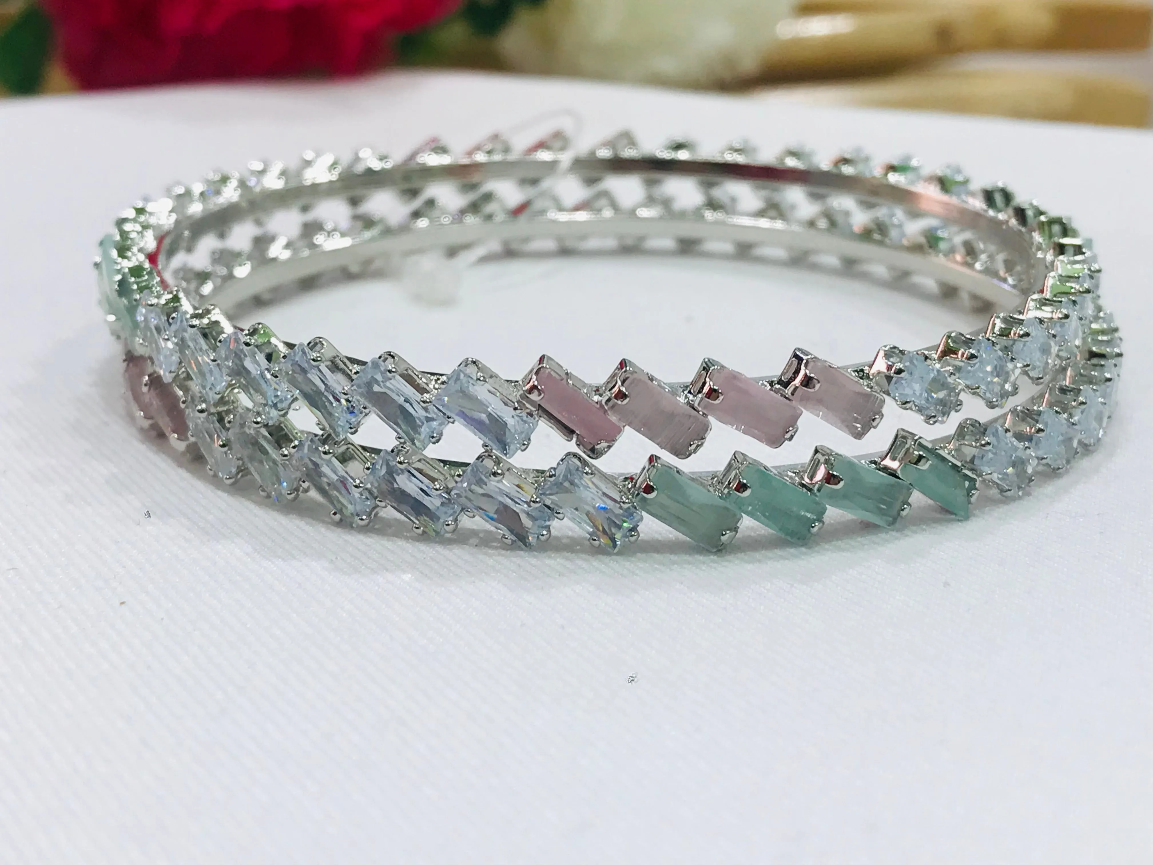 Beautiful AD Bangles In Silver Finish