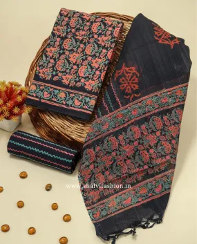 Black Jaal Print Cotton Suit Set with Kota Doria Dupatta (3CKD181)