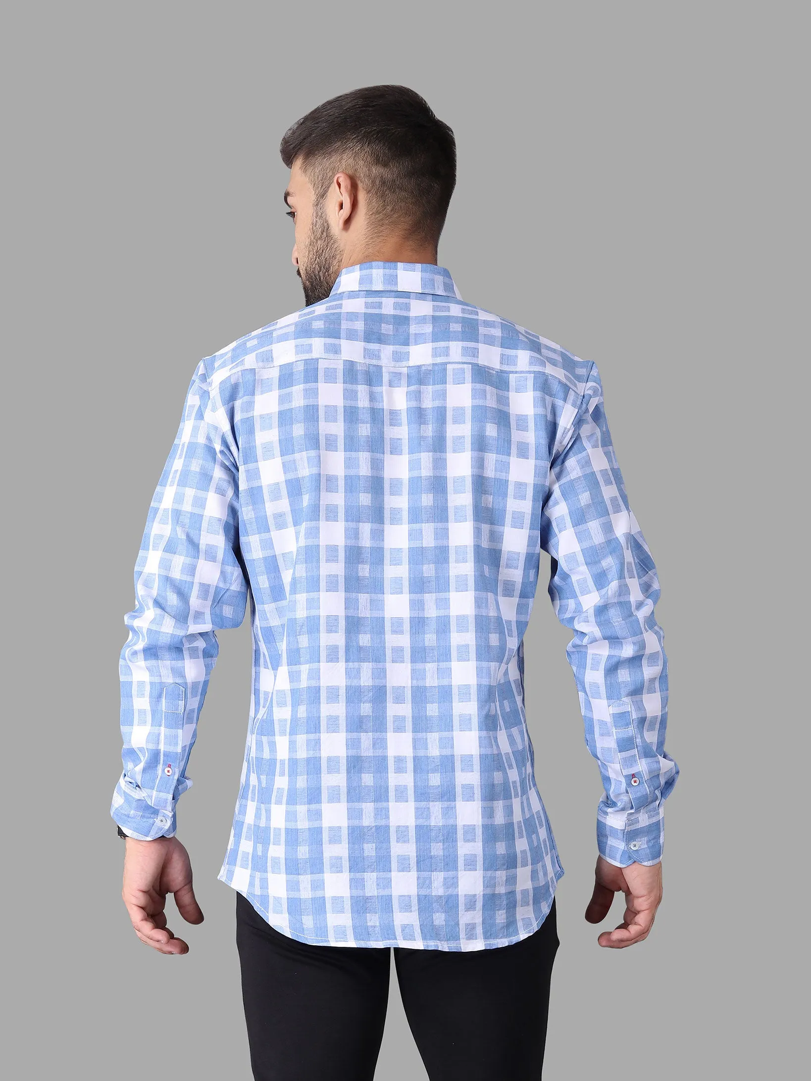 Blue Checkered Button Down Collar Shirt