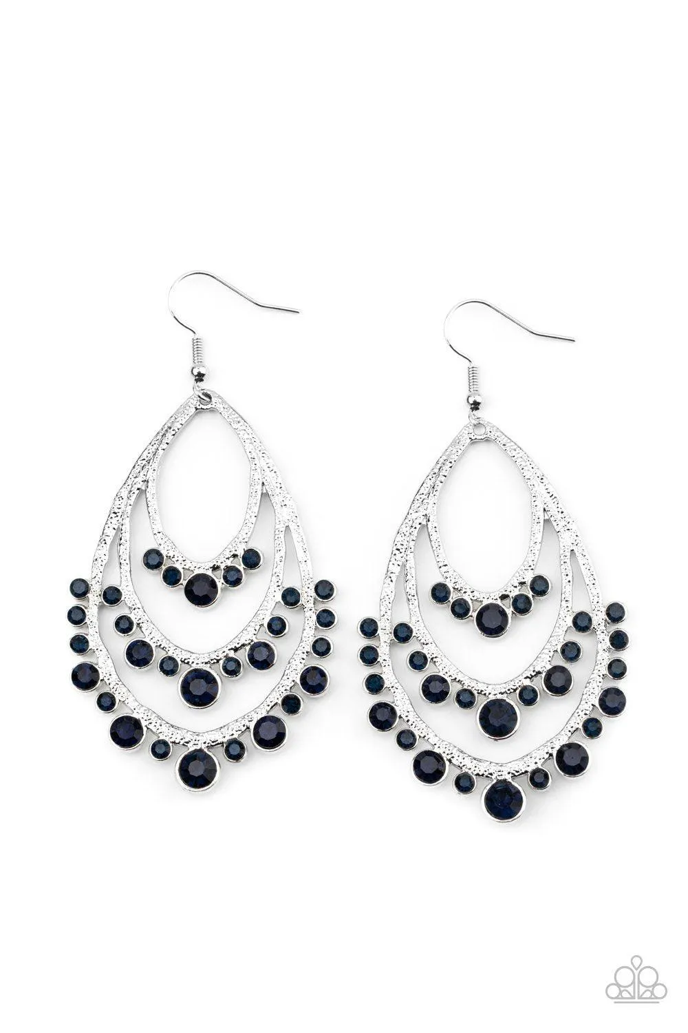 Break Out In TIERS Blue Rhinestone Teardrop Earrings - Paparazzi Accessories