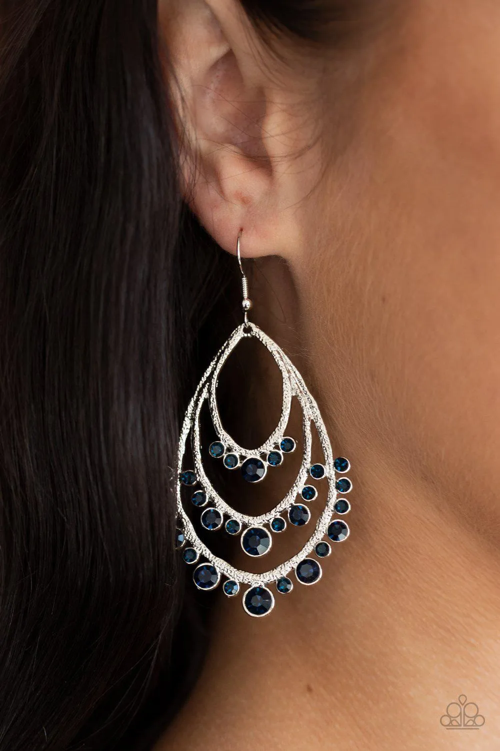 Break Out In TIERS Blue Rhinestone Teardrop Earrings - Paparazzi Accessories