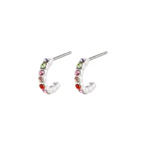 Brigitte Silver Plated Multi Coloured Crystal Hoops