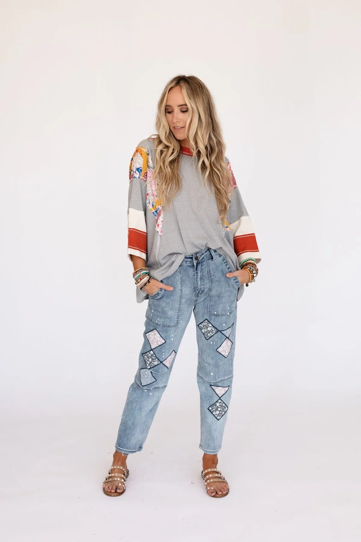 Britt Patchwork Top - Heather Gray