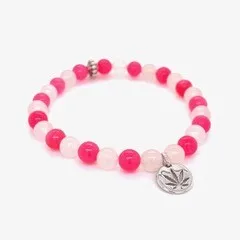 Bubblegum Pink Beaded Bracelet Sterling Silver Charm