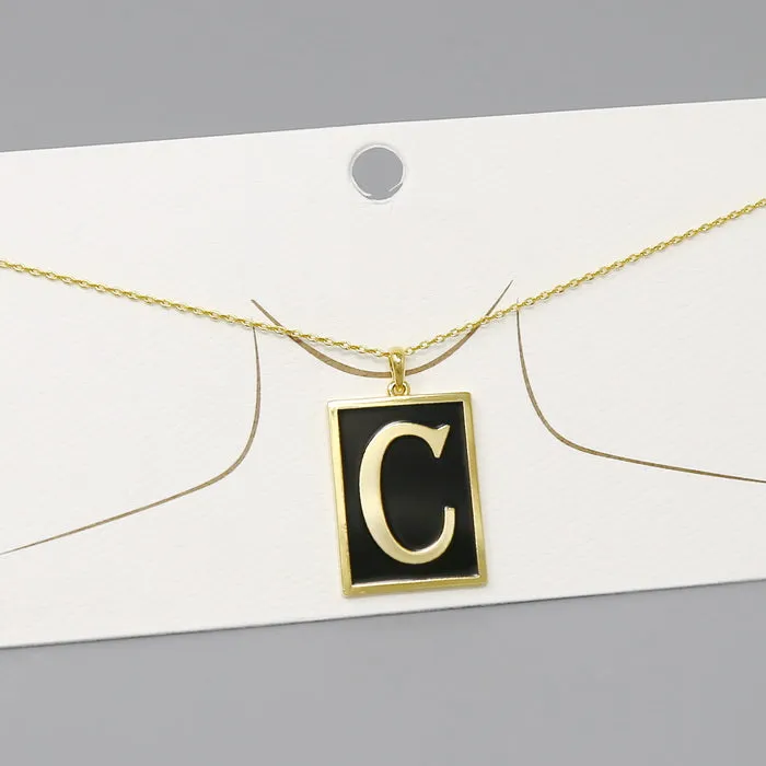 C Initial Card Pendant Gold Dipped Chain Necklace