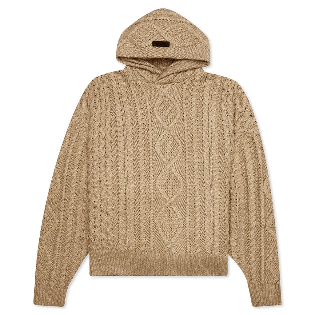 Cable Knit Hoodie - Gold Heather