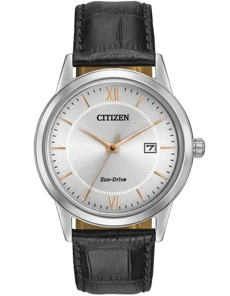 Citizen Mens Eco-Drive Strap Watch - Silver-tone Case and Dial -  Black Strap