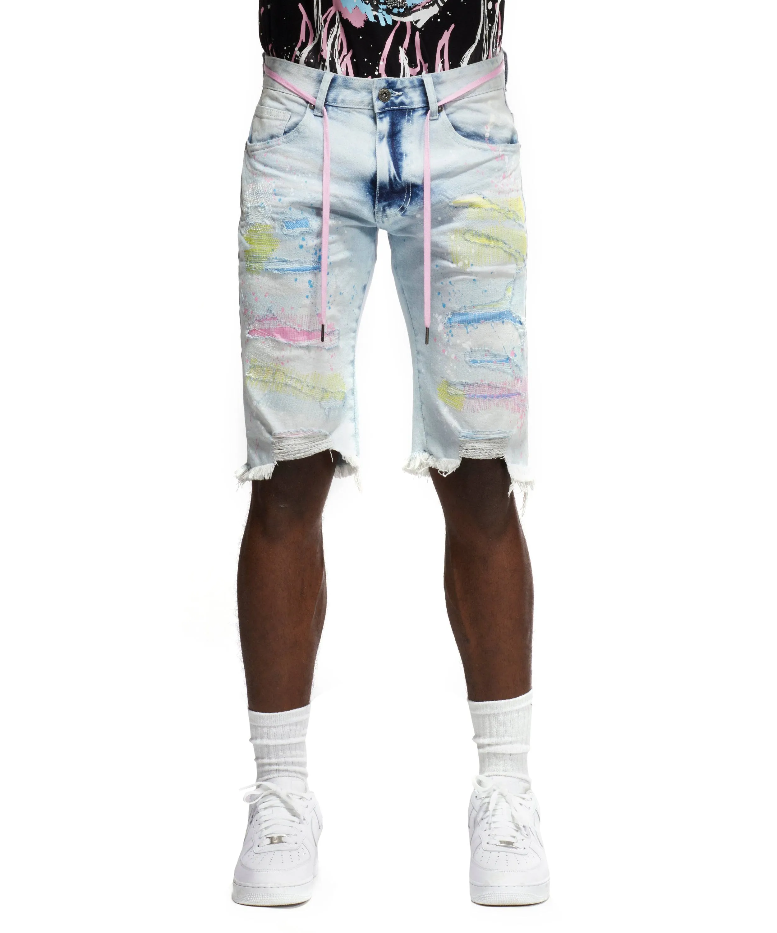 Color Stitch Jean Shorts - Plaster Blue