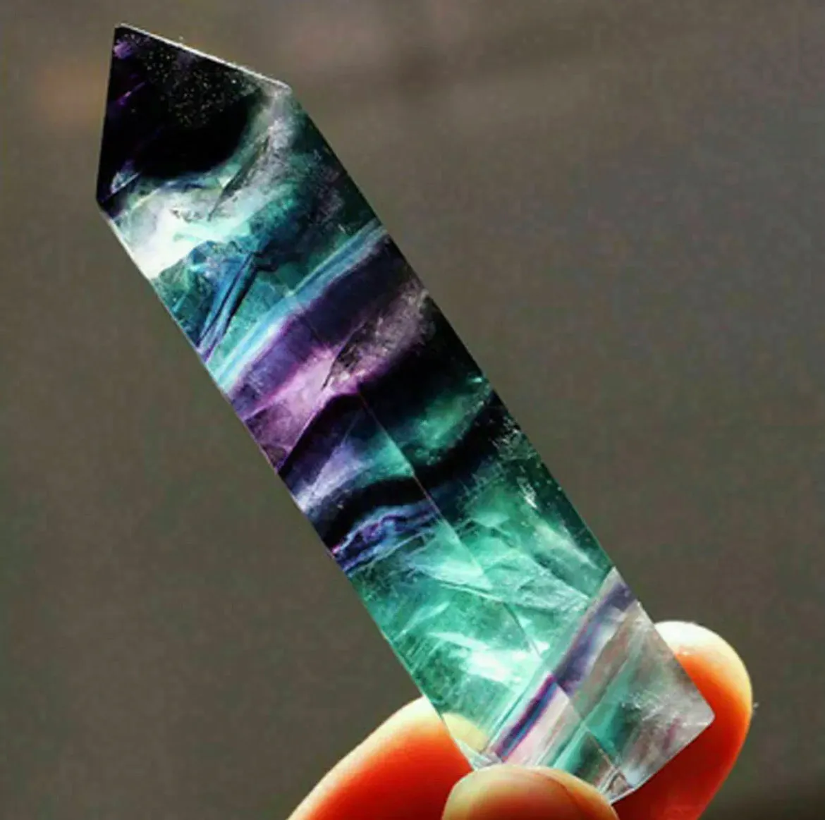 Colorful Natural Rainbow Fluorite Quartz gemstone Crystal Wand