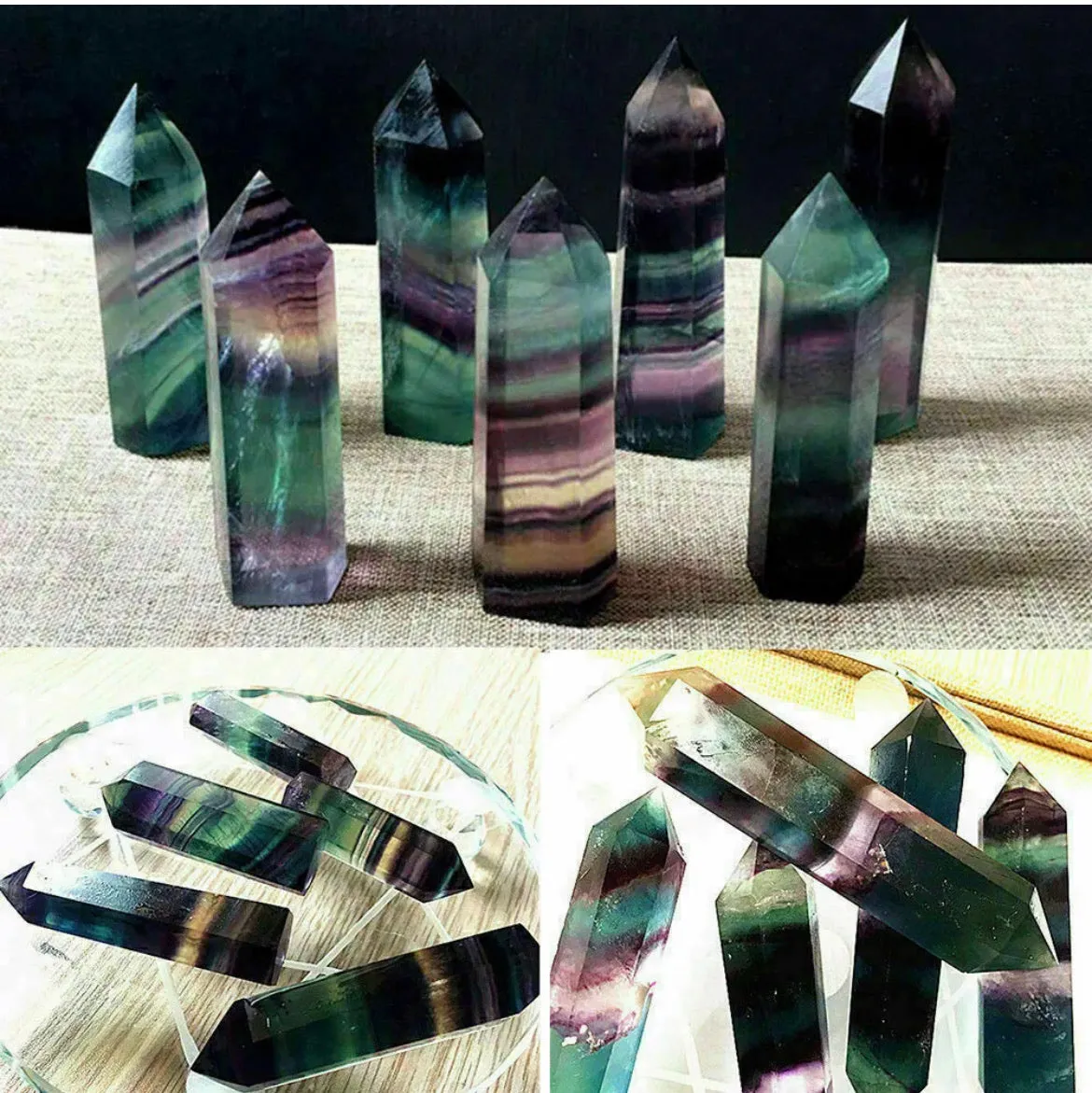 Colorful Natural Rainbow Fluorite Quartz gemstone Crystal Wand