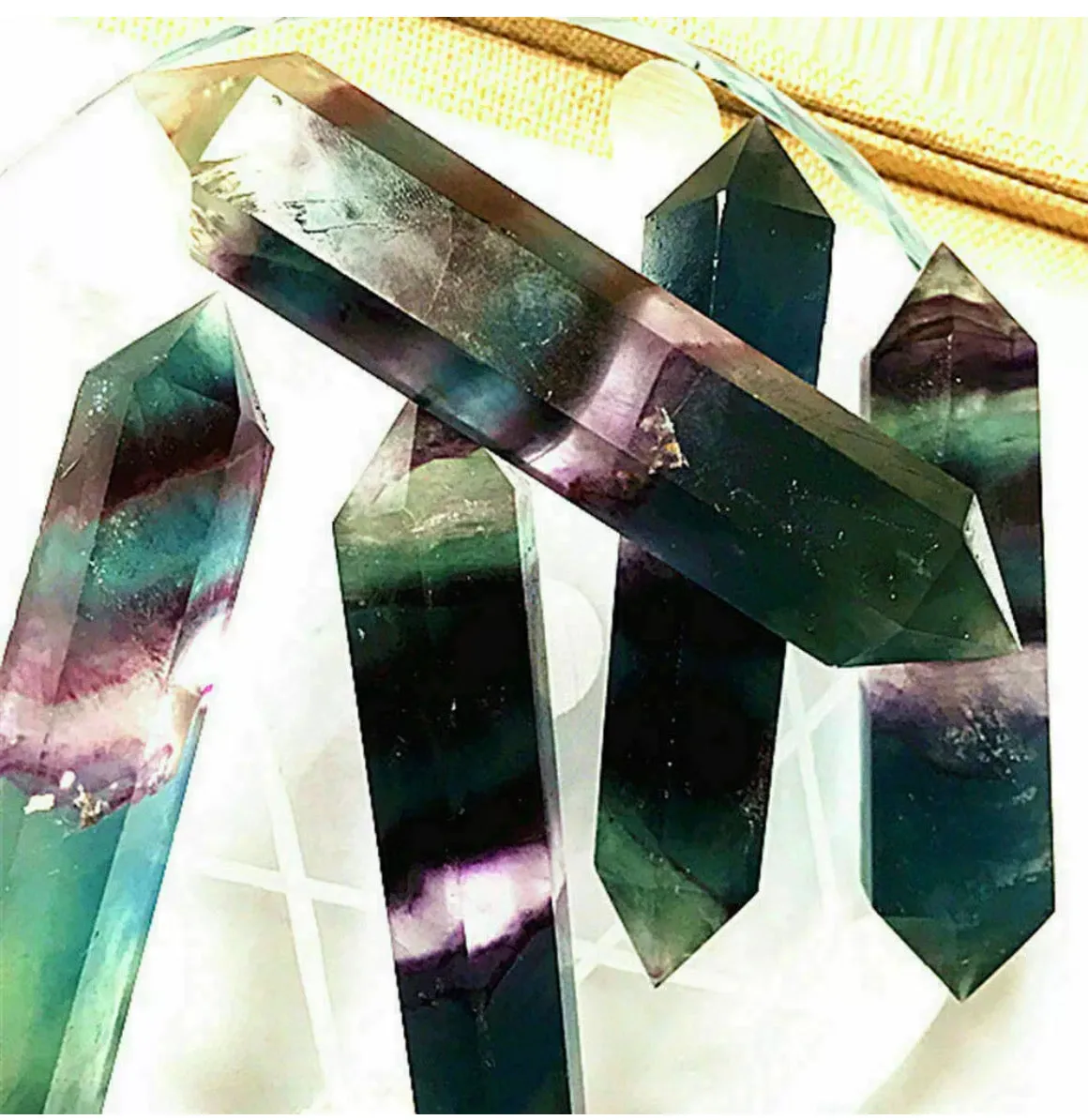 Colorful Natural Rainbow Fluorite Quartz gemstone Crystal Wand