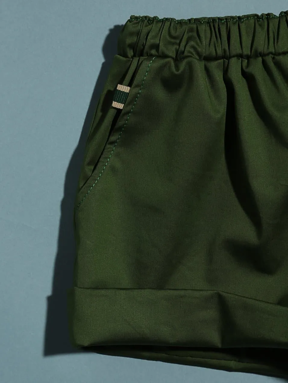 Cotton Twill Sammi Cuffed Shorts - Green