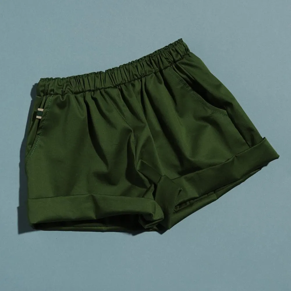 Cotton Twill Sammi Cuffed Shorts - Green