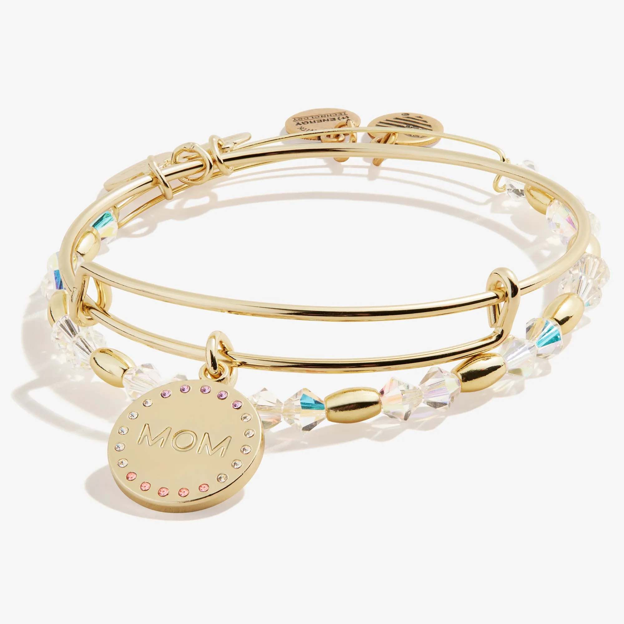 Crystal Infusion 'Mom' Charm Bangle, Set of 2