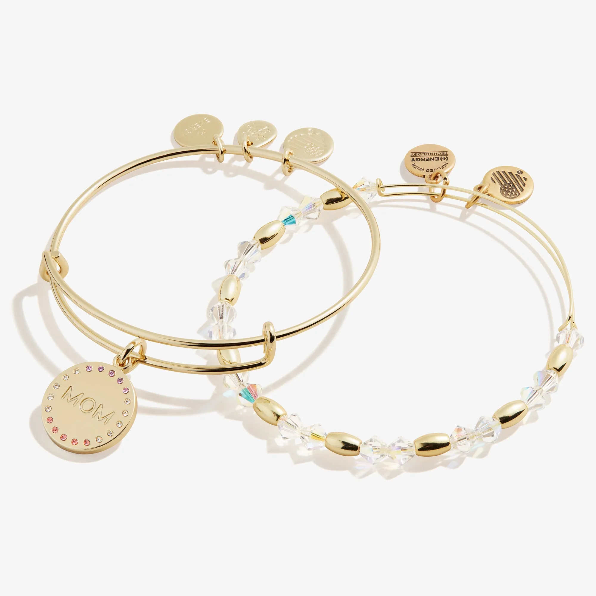 Crystal Infusion 'Mom' Charm Bangle, Set of 2