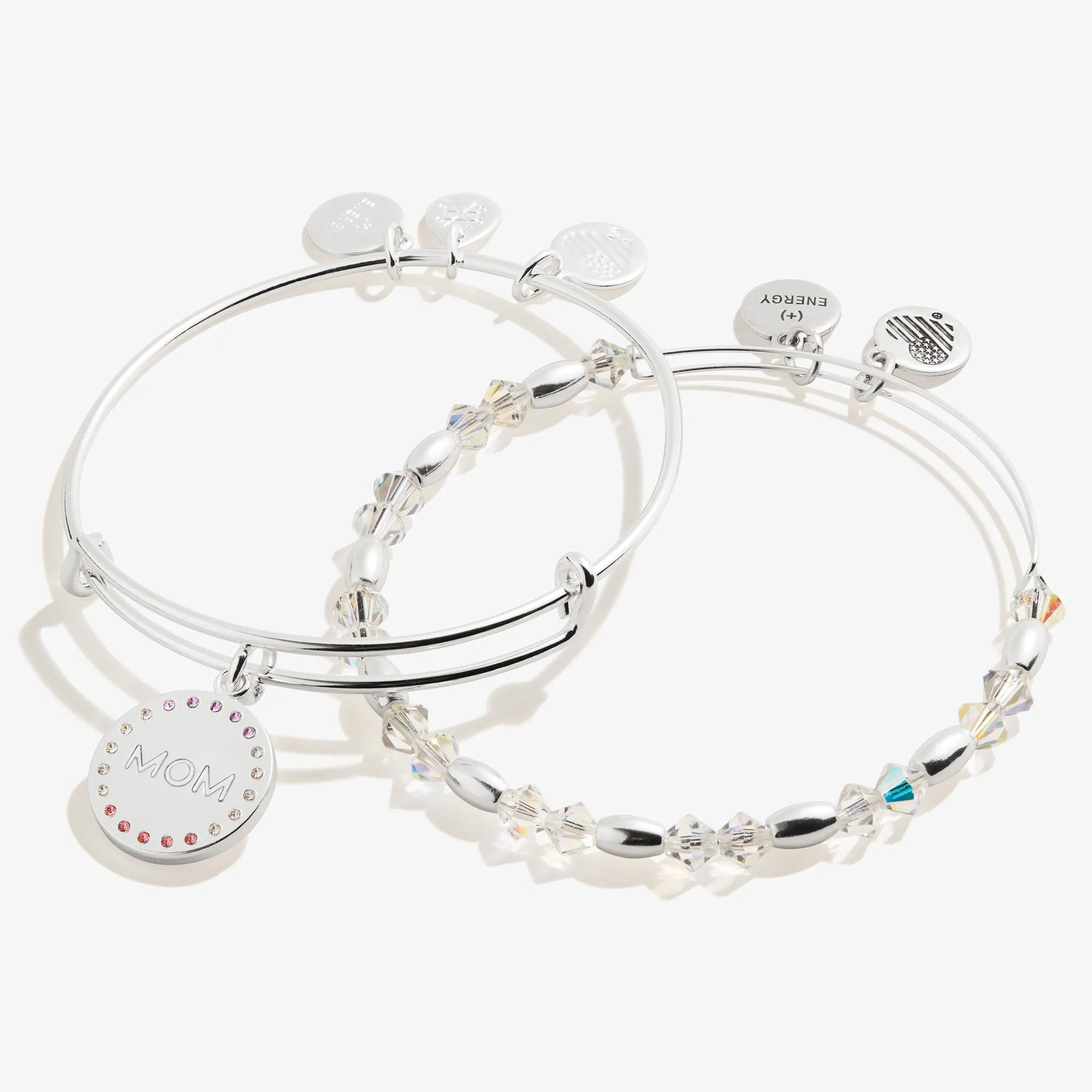 Crystal Infusion 'Mom' Charm Bangle, Set of 2