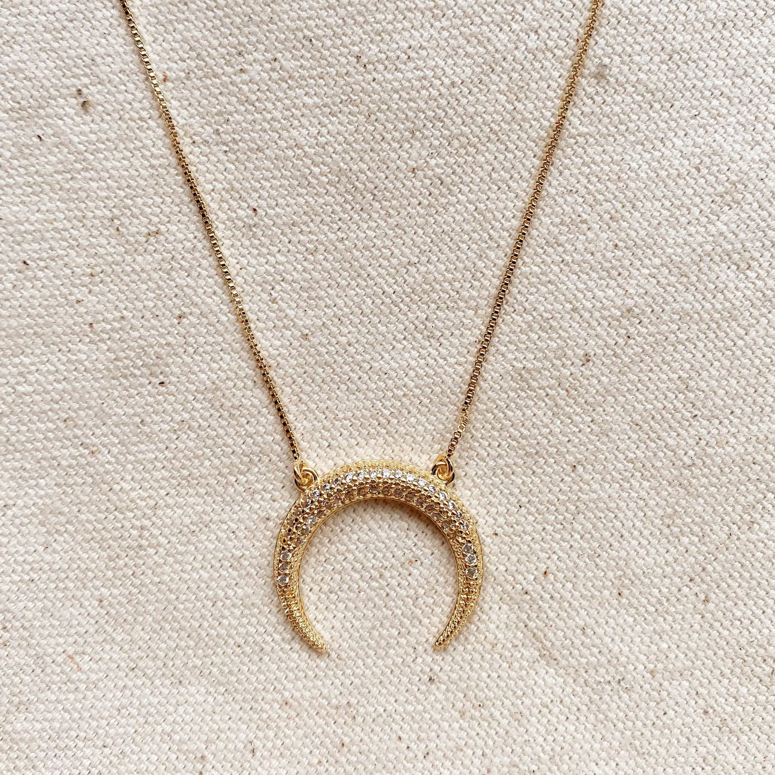 Cubic Zirconia 18k Gold Filled Crescent Moon Necklace