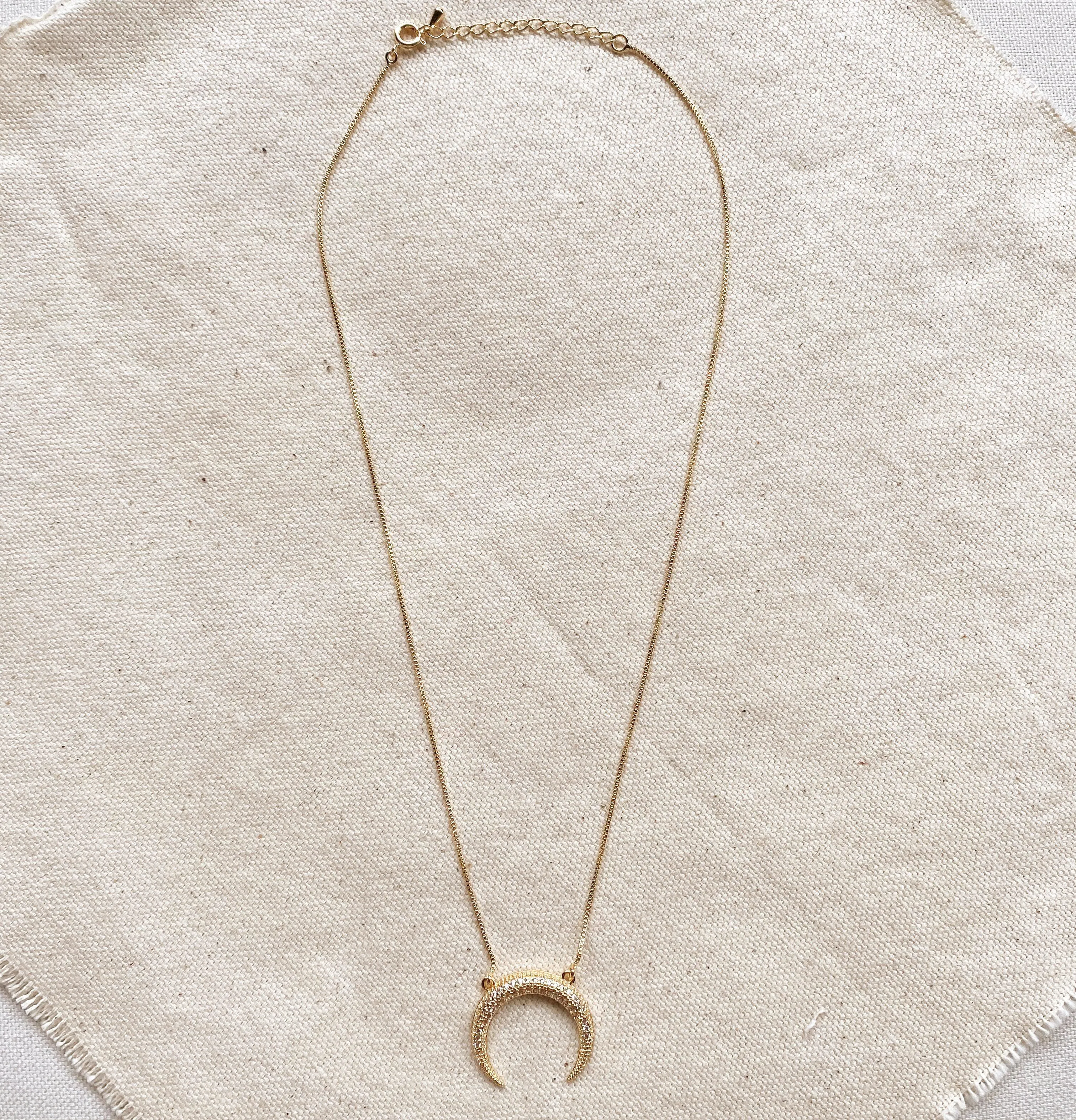 Cubic Zirconia 18k Gold Filled Crescent Moon Necklace