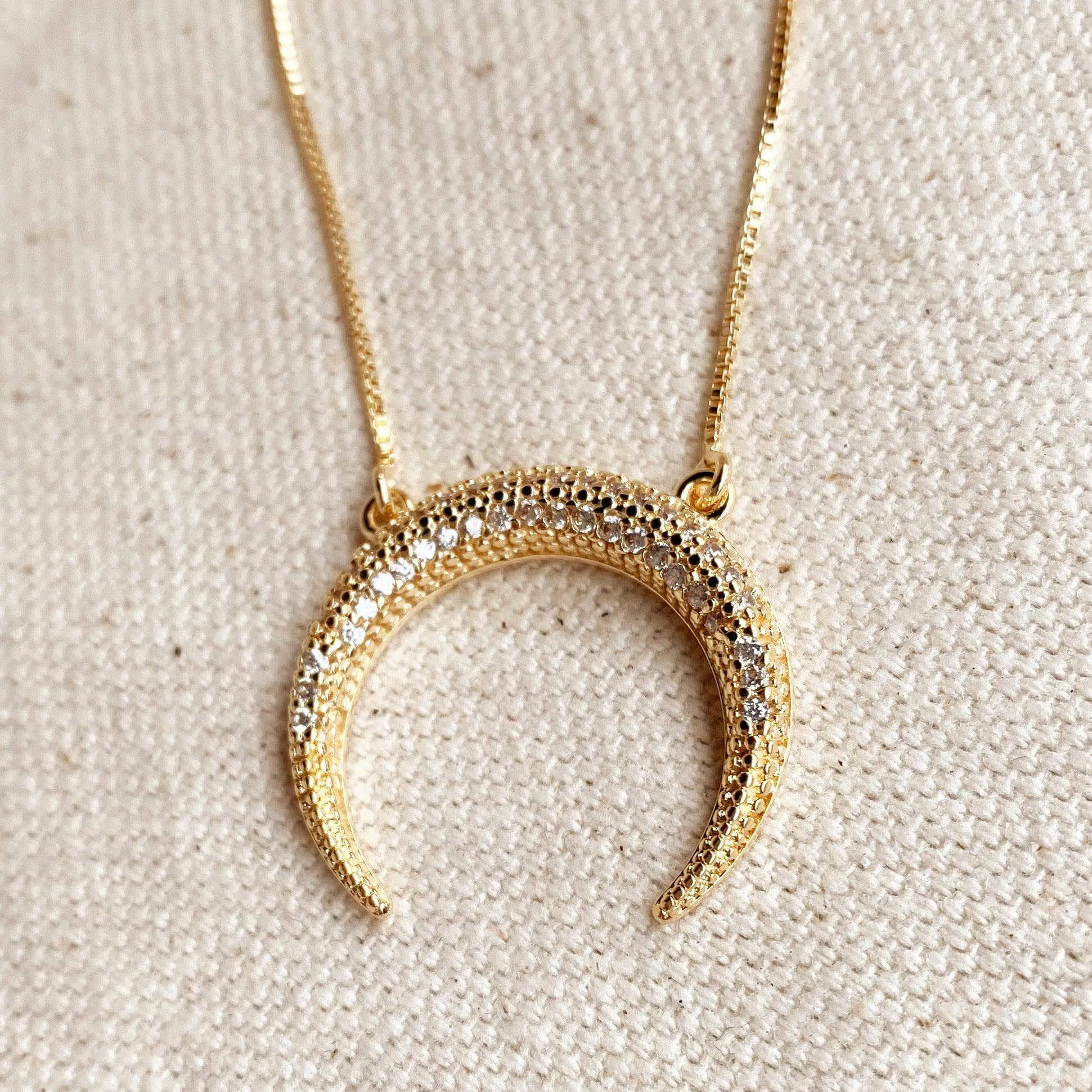 Cubic Zirconia 18k Gold Filled Crescent Moon Necklace