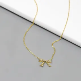 CZ Pave Bow Pendant Short Chain Necklace