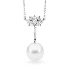 Diamond and Hanging Pearl Necklace