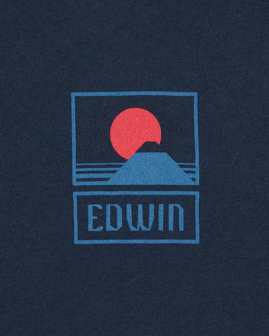 EDWIN Sunset On Mt Fuji T-Shirt Navy Blazer Garment Washed